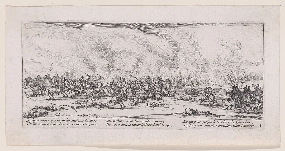 La Bataille (The Battle), from Les Misères et les Mal-Heures de la Guerre (The Miseries and Misfortunes of War), plate 3 — Jacques Callot|Israël Henriet