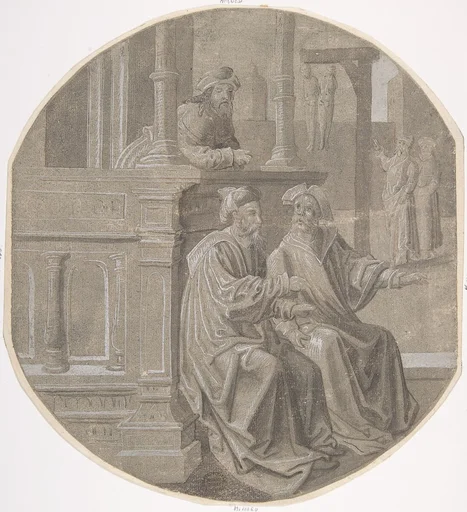 Mordecai overhears the two Conspirators plotting against the King.