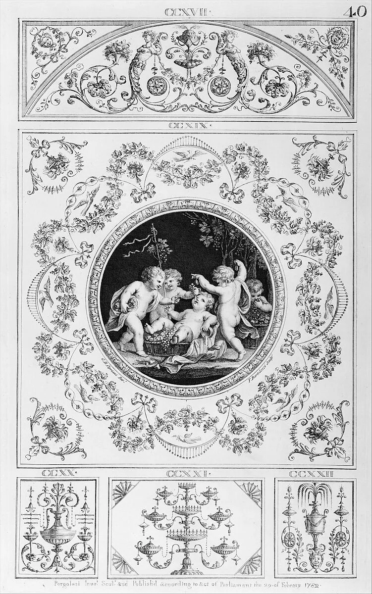 Bacchanal with Five Putti, Rondel in a Rectangular Frame (in "Designs for Various Ornaments," pl. 40) — Francesco Bartolozzi|Giovanni Battista Cipriani|Michelangelo Pergolesi|Michelangelo Pergolesi