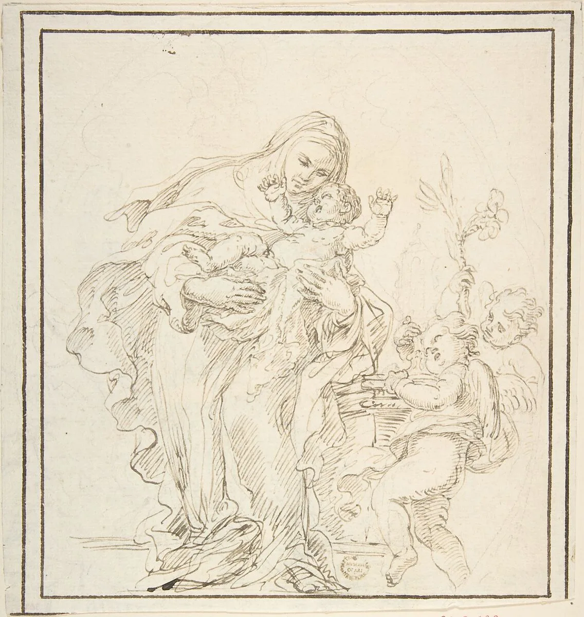 St. Catherine of Siena with The Infant Jesus (recto); Warrior with Dead Lion? (verso) — Anonymous, Italian, Roman-Bolognese, 17th century