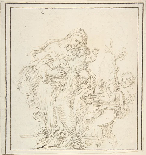 St. Catherine of Siena with The Infant Jesus (recto); Warrior with Dead Lion? (verso)