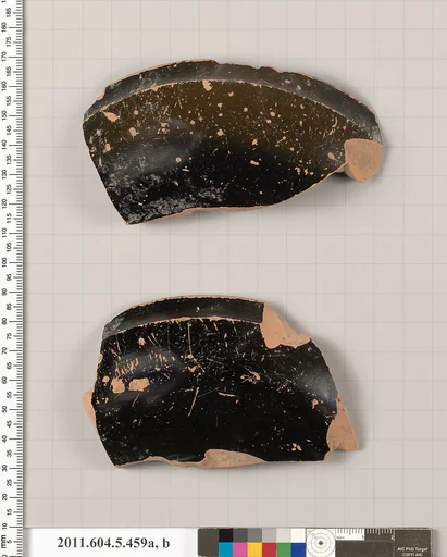 Terracotta rim fragments of a stemless kylix (drinking cup)