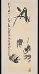 現代 齊白石 菖蒲群蛙圖 軸|Flowering Calamus and Frogs
