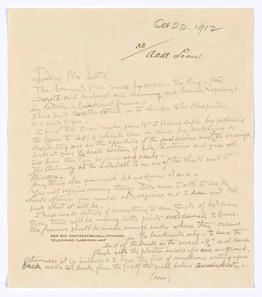 Wright letter to F. W. Little, October 22, 1912 — Frank Lloyd Wright