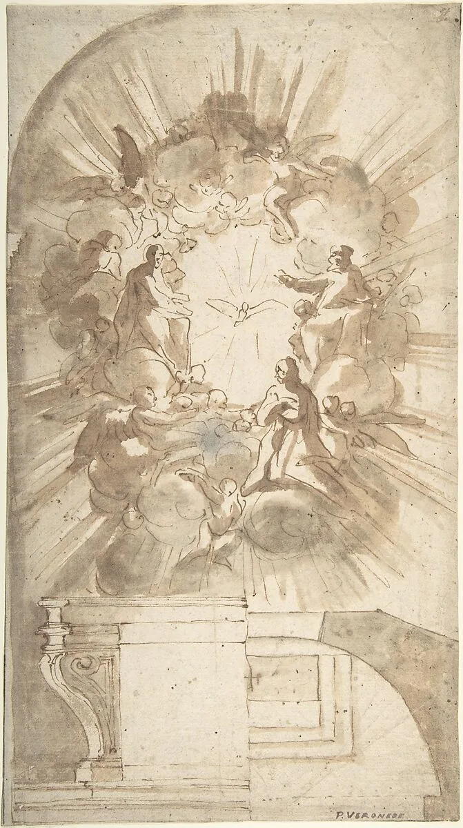 Design for an Altar with a Celestial Subject Above — Anonymous, Italian, 16th century