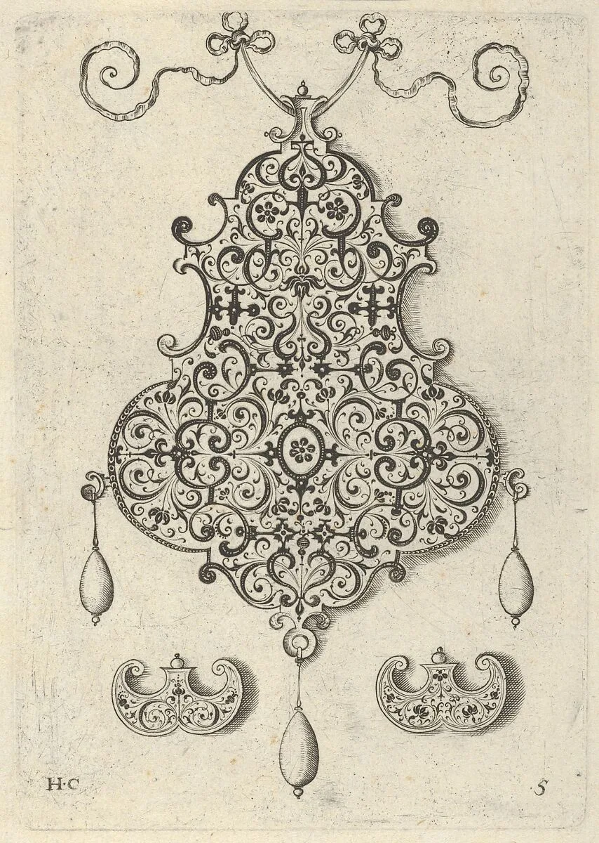 Design for the Verso of a Pendant with an Oval Motif Between Strapwork — Jan Collaert I|Theodoor Galle
