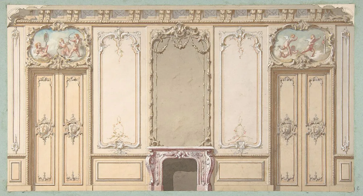 Elevation of a salon decorated in Louis XV style — Jules-Edmond-Charles Lachaise|Eugène-Pierre Gourdet