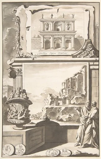 A Reconstruction of the Castellum Aquiae Martiae (above) and a View of the Ruins (below)