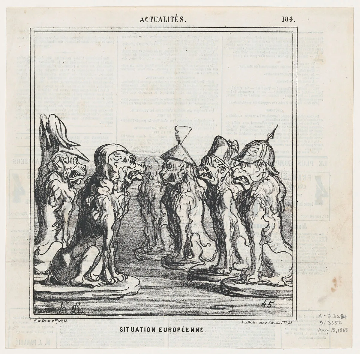 The European state of affairs, from 'News of the day,' published in Le Charivari, August 18, 1868 — Aaron Martinet|Destouches|Honoré Daumier