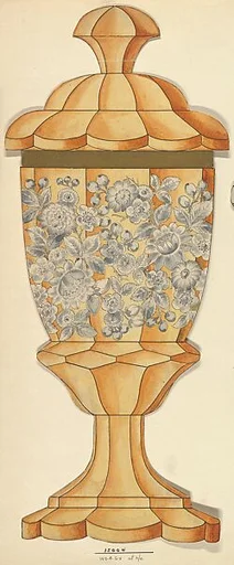 Design for Covered Glass Goblet Decorated with Flowers