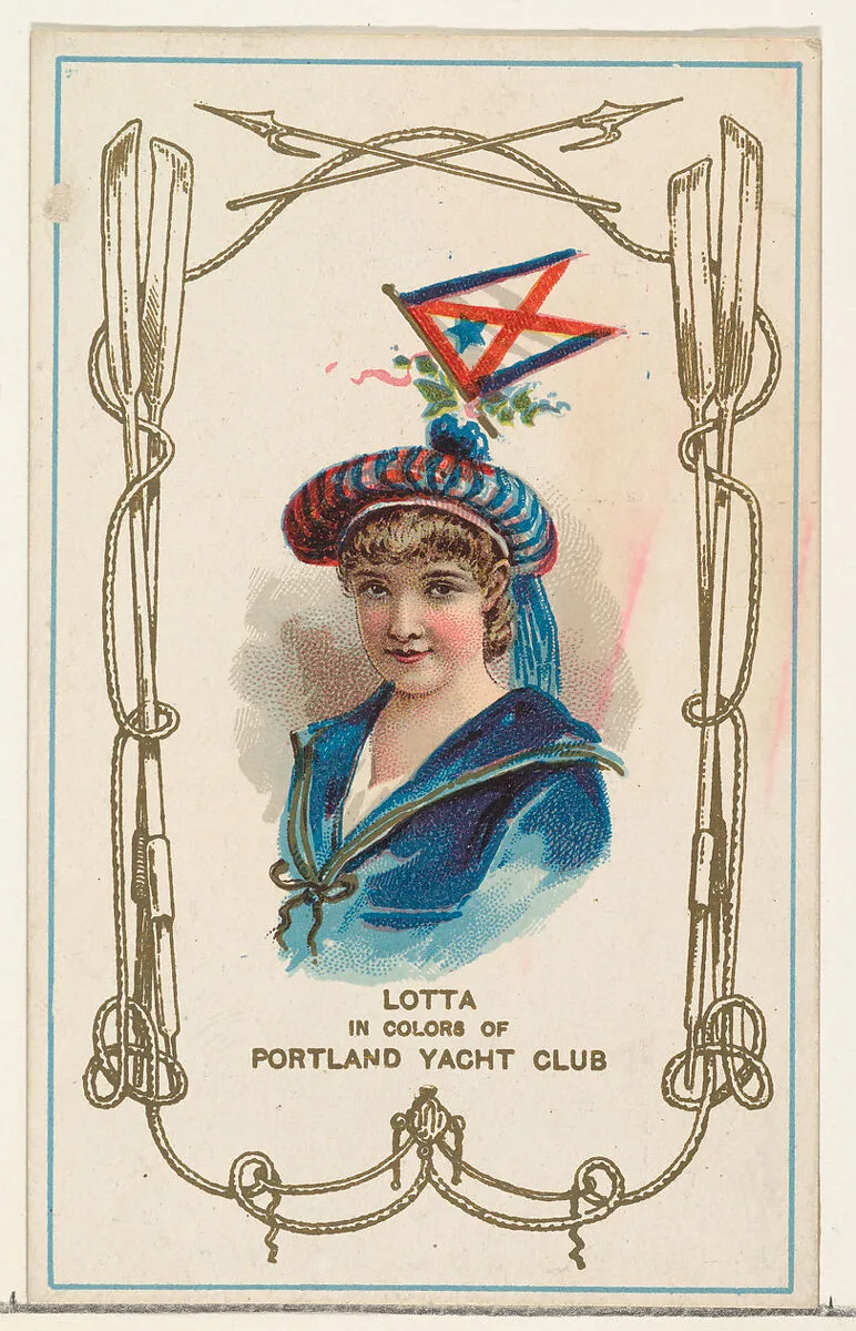 Lotta in Colors of Portland Yacht Club, from the Yacht Colors of the World series (N140) issued by Duke Sons & Co. to promote Honest Long Cut Tobacco — W. Duke, Sons & Co.