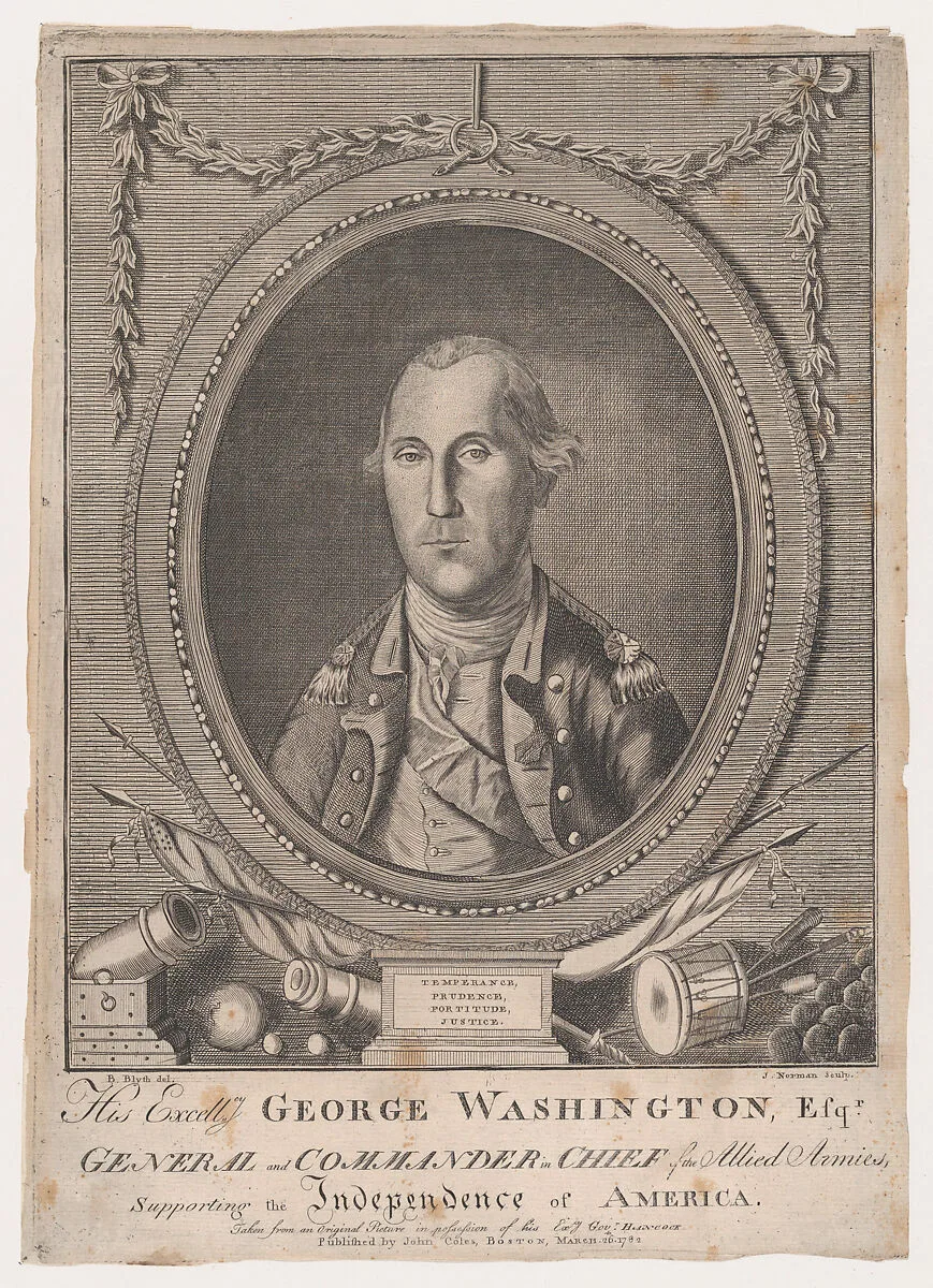 His Excellency George Washington, Esq-r., General and Commander in Chief of the Allied Armies, Supporting the Independence of America — George Washington|John Coles, Sr.|John Norman|Charles Willson Peale|Benjamin Blyth