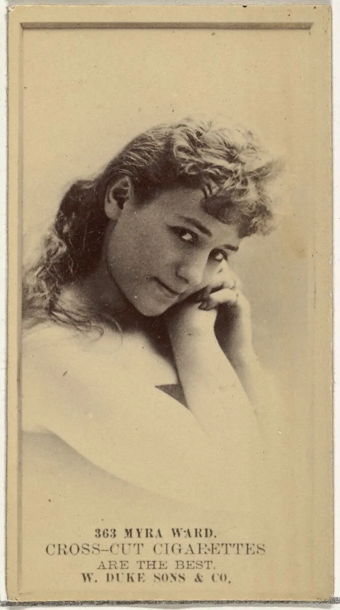 Card Number 363, Myra Ward, from the Actors and Actresses series (N145-3) issued by Duke Sons & Co. to promote Cross Cut Cigarettes — W. Duke, Sons & Co.