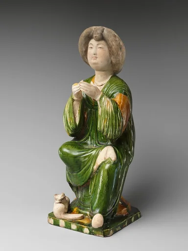 唐  三彩陶仕女俑|Seated court lady