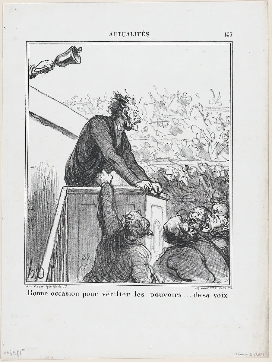 A good occasion to test the power of his voice, from 'News of the day,' published in "Le Charivari" — Walter Frères|Honoré Daumier|Arnaud de Vresse