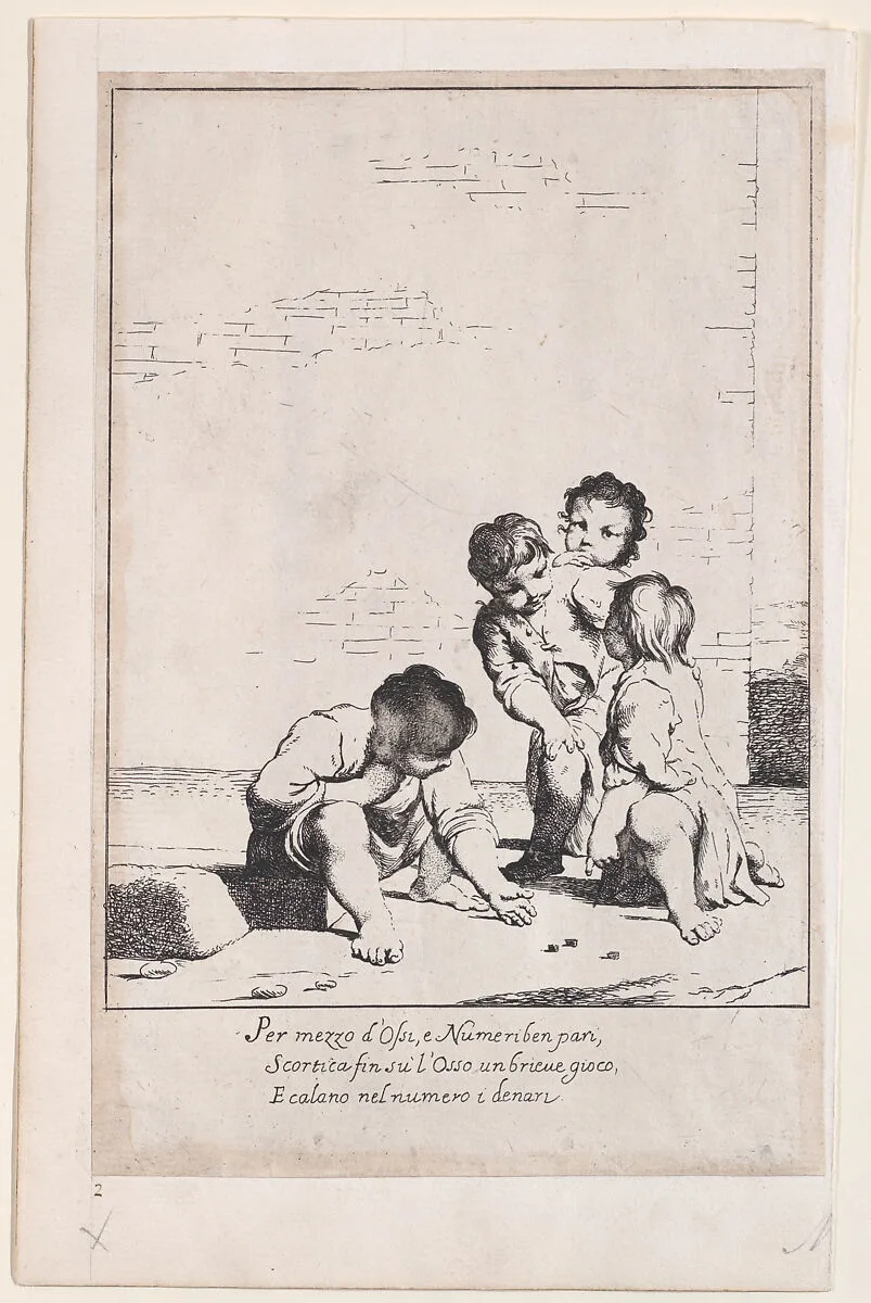 Four children playing dice — Giuseppe Maria Crespi