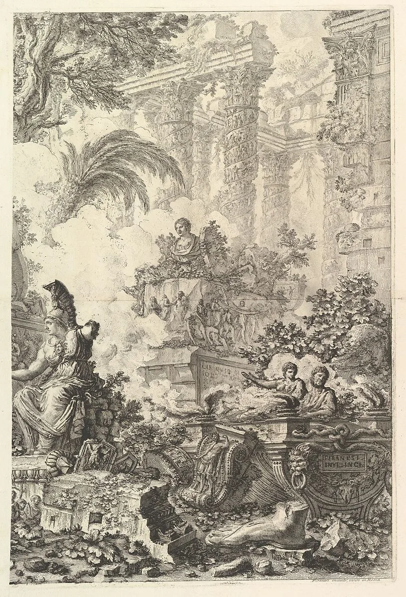 Frontispiece, with Statue of Minerva, from "Vedute di Roma" — Giovanni Battista Piranesi