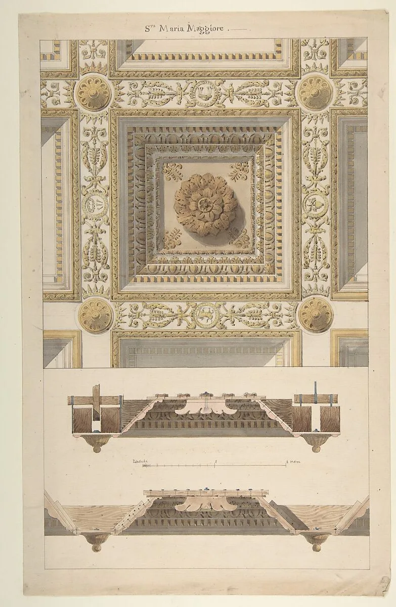 Details of the Coffered and Beamed Ceiling in Santa Maria Maggiore, Rome — Charles Percier|Pierre François Léonard Fontaine|Anonymous, French, 19th century