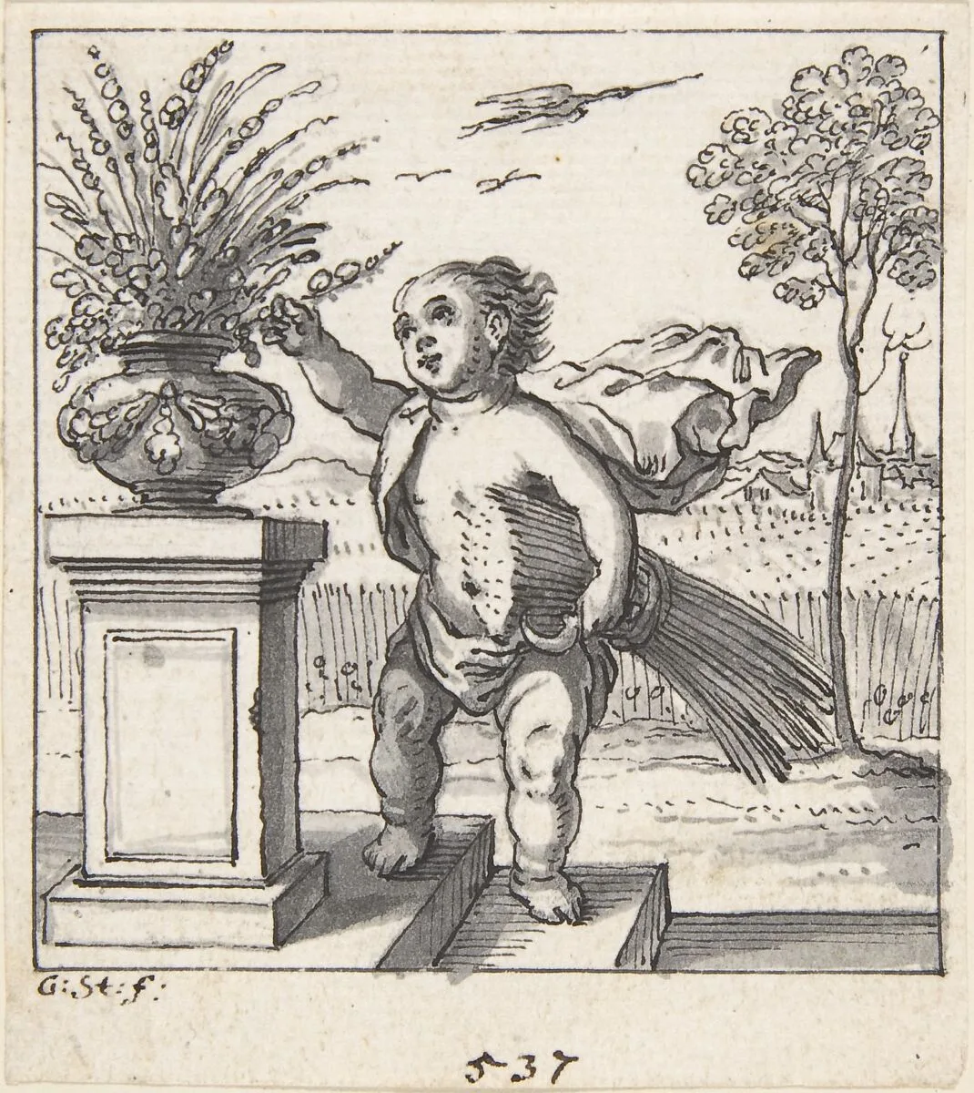 Design for an Emblem with a Child Picking Flowers — Anonymous, German, 17th century|Godefroy Stein|Georg Strauch