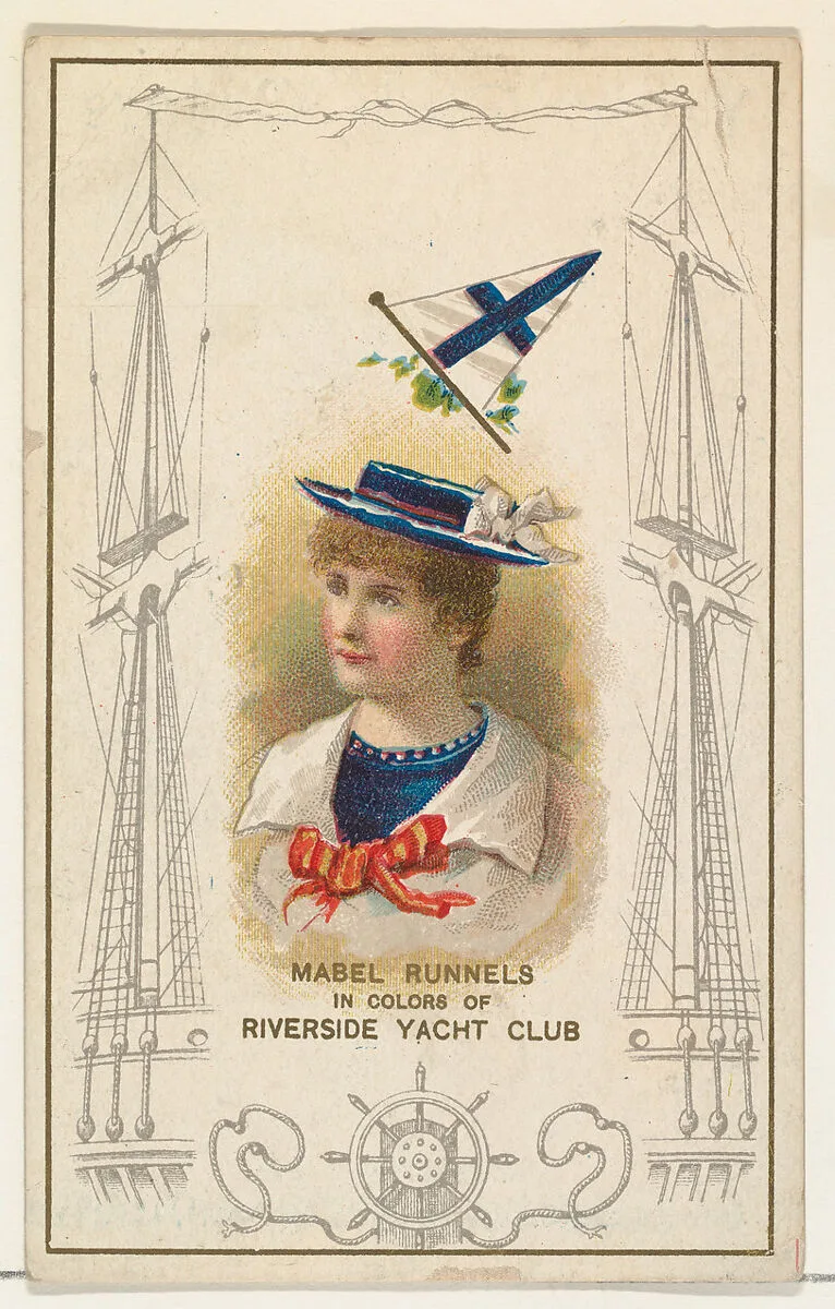 Mabel Runnels in Colors of Riverside Yacht Club, from the Yacht Colors of the World series (N140) issued by Duke Sons & Co. to promote Honest Long Cut Tobacco — W. Duke, Sons & Co.