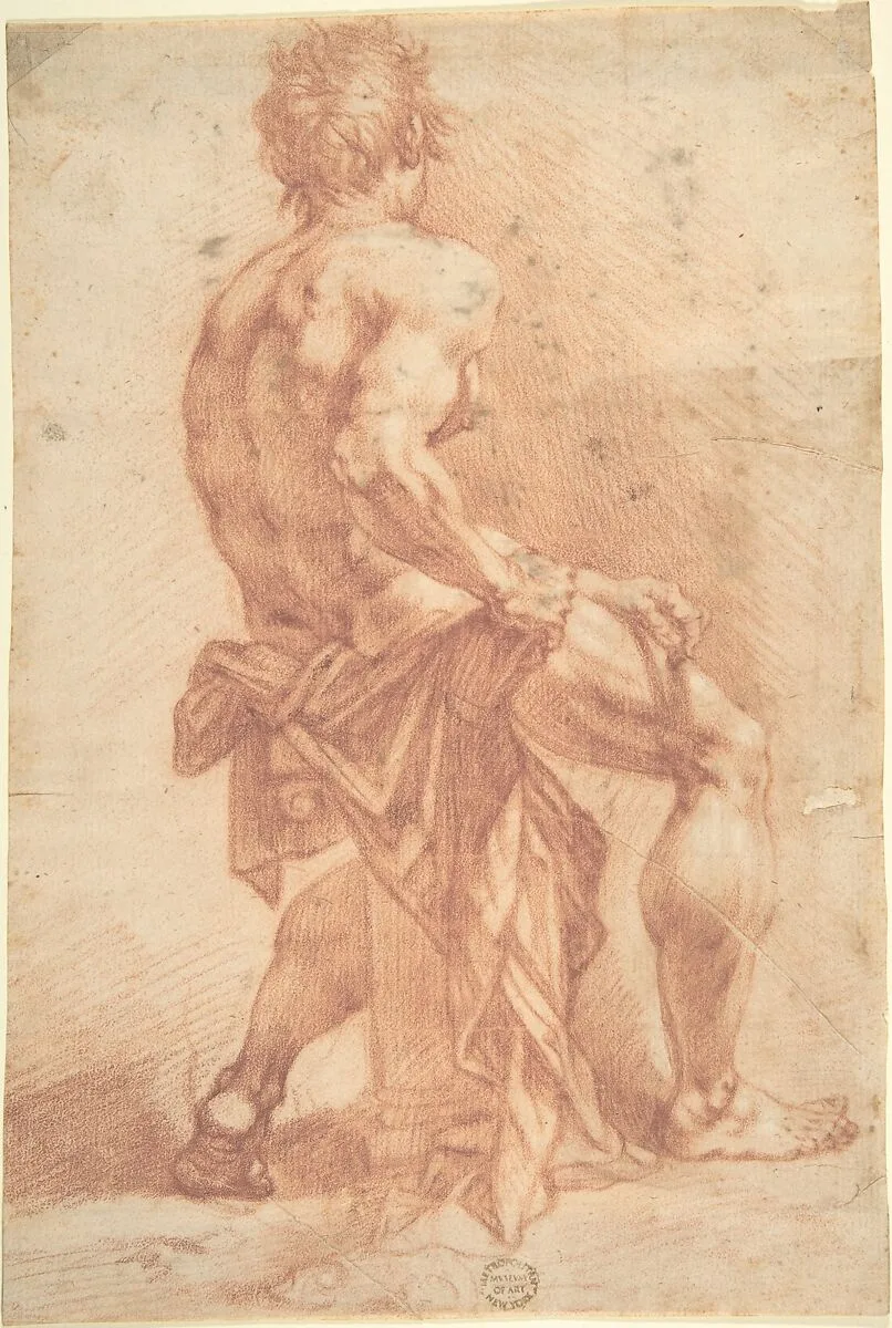 Male Figure Seated on a Column — Giovanni Larciani ("Master of the Kress Landscapes")