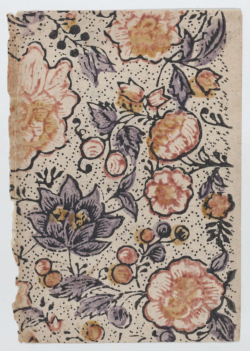 Sheet with overall floral and dot pattern — Anonymous