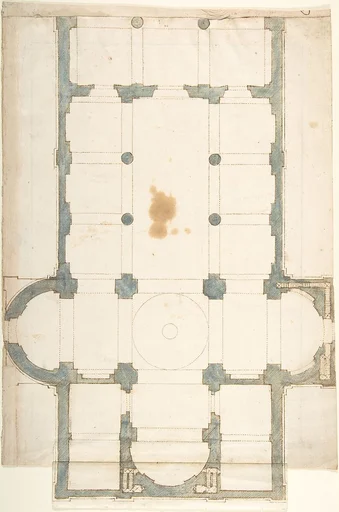 Plan for a Church with a Nave (recto); Framing Outlines (verso)