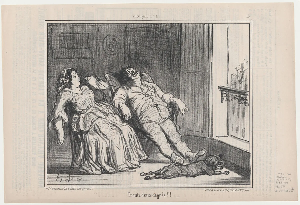 Trente deux degrés, from Croquis d'Été, published in Le Charivari, July 16, 1857 — Aaron Martinet|Honoré Daumier|Destouches