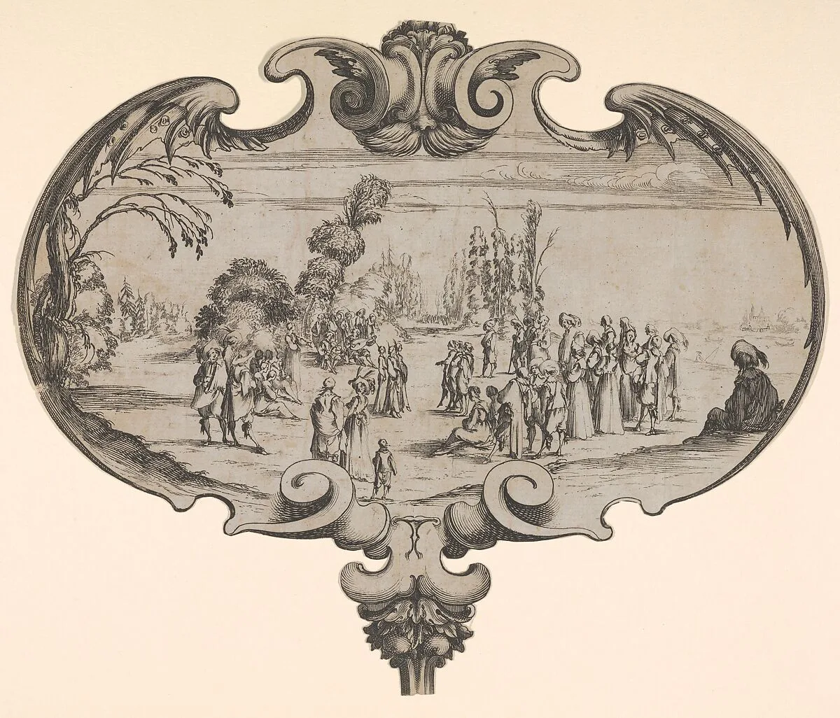 A fan with a musical troupe and spectators — Stefano della Bella