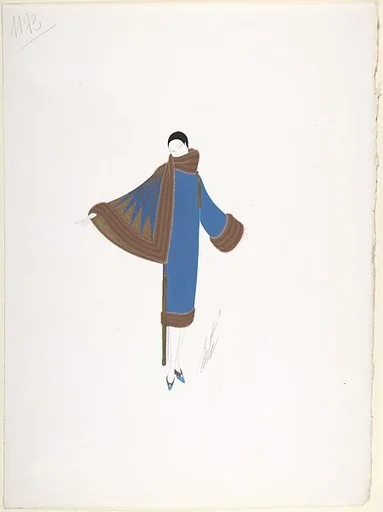 Design for Purple Coat Trimmed in Brown Fur and Gold Tassles for "Manhattan Mary," Majestic Theater, New York