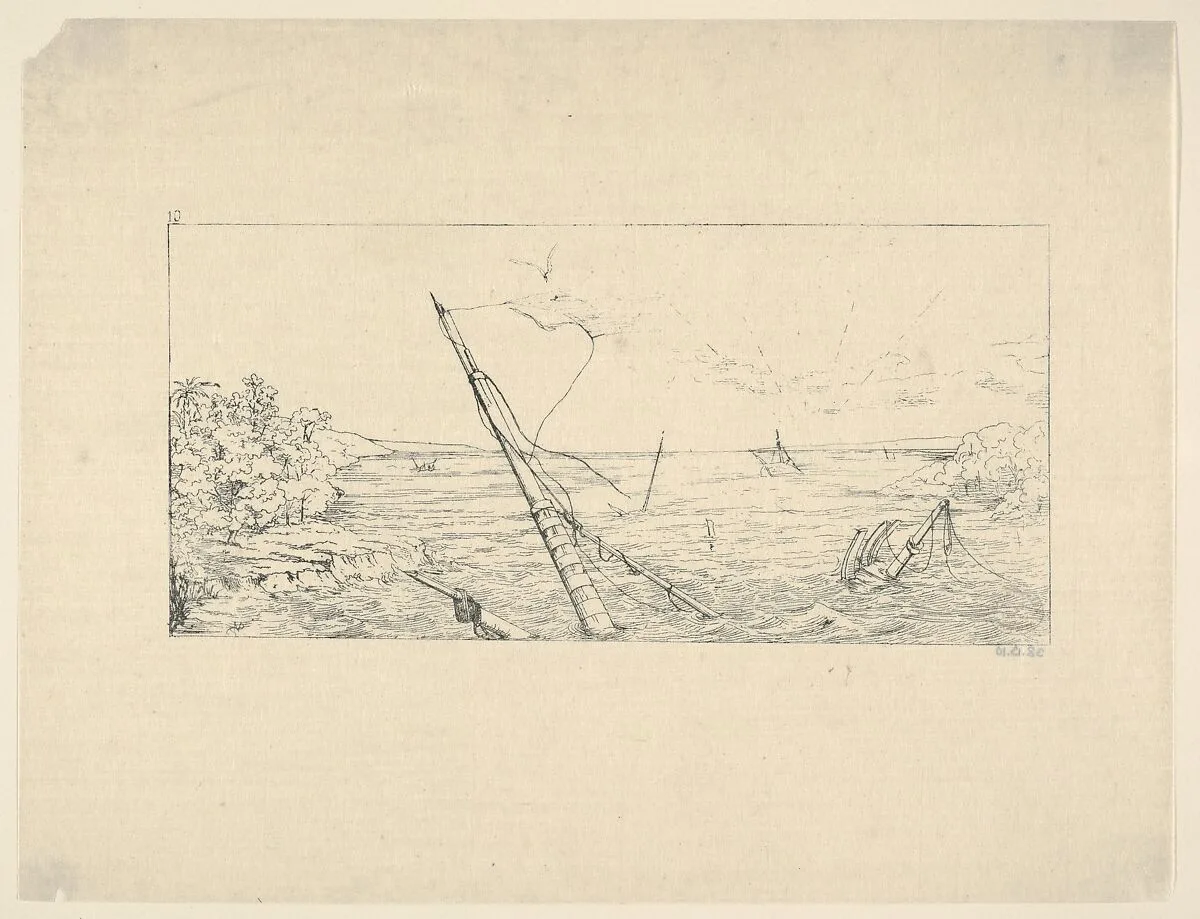 Stone Blockade off Charleston, South Carolina (from Confederate War Etchings) — Adalbert John Volck