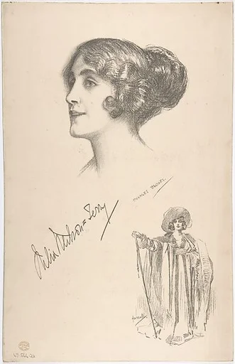 Portrait Head of the actress Phyllis Neilson-Terry, also shown full-length in costume