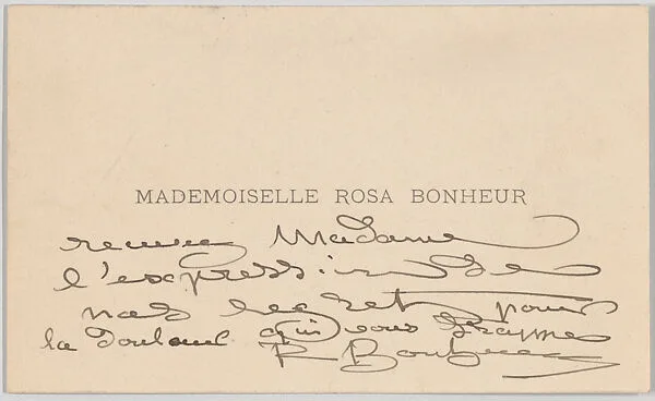 Mademoiselle Rosa Bonheur, calling card — Anonymous|Rosa Bonheur