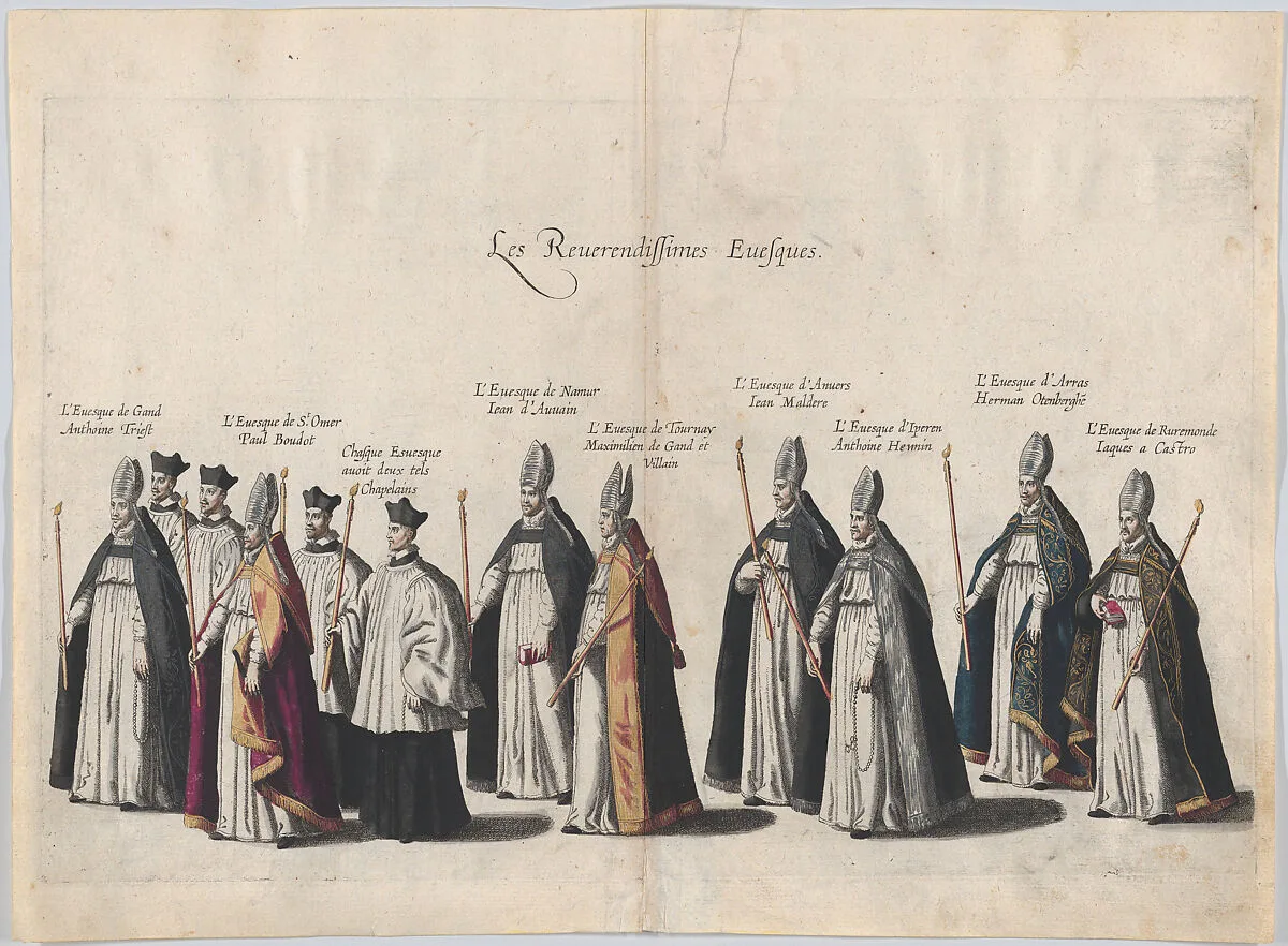 Plate 12: Members of the clergy marching in the funeral procession of Archduke Albert of Austria; from 'Pompa Funebris ... Alberti Pii' — Cornelis Galle I|Jacques Francquart