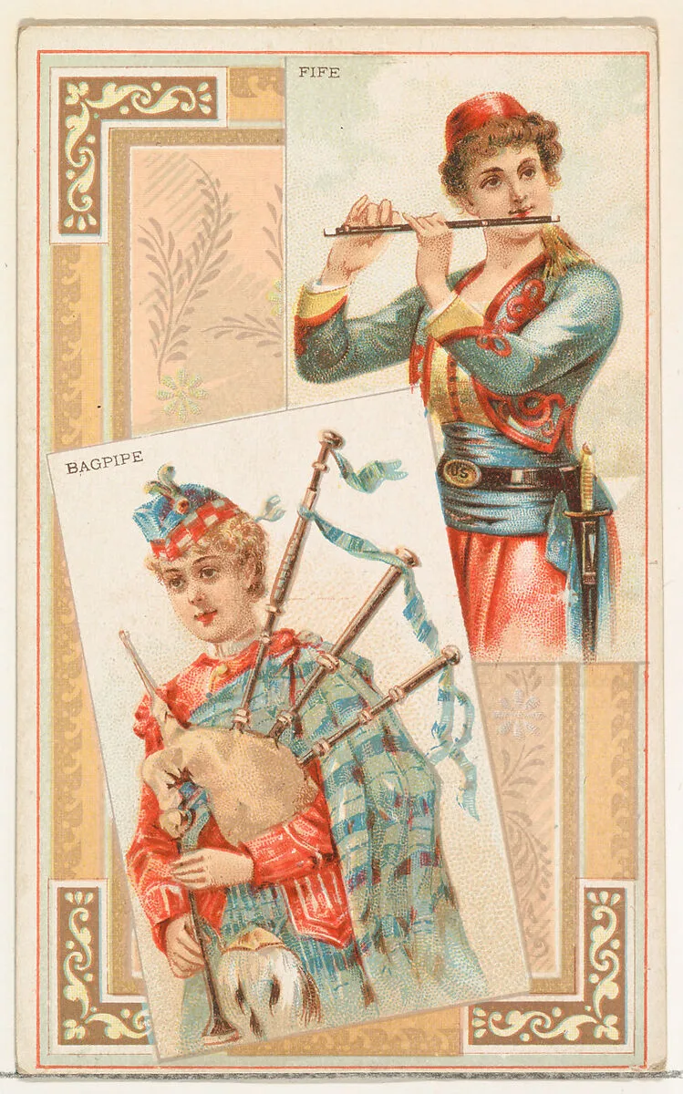 Fife and Bagpipe, from the Musical Instruments series (N121) issued by Duke Sons & Co. to promote Honest Long Cut Tobacco — W. Duke, Sons & Co.|Schumacher & Ettlinger