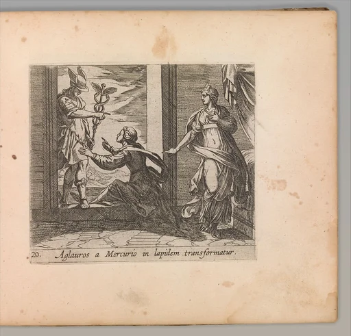 Mercury Turning Aglauros to Stone (Aglauros a Mercurio in lapidem transformatur), from The Metamorphoses of Ovid (Metamorphosean Sive Transformationum), plate 20