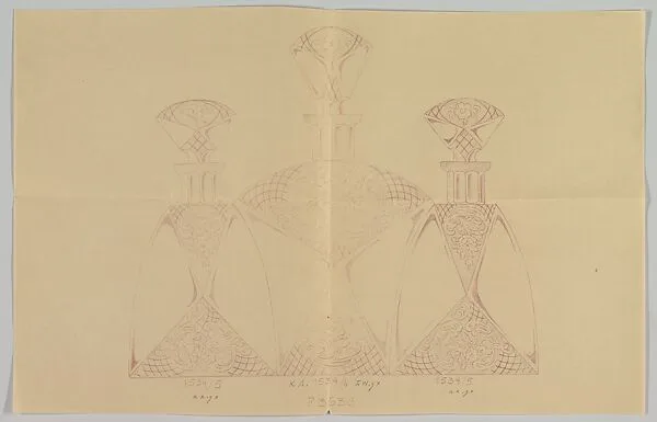 Design for Three Glass Decanters with Floral Ornament — Anonymous, Czech, early 20th century
