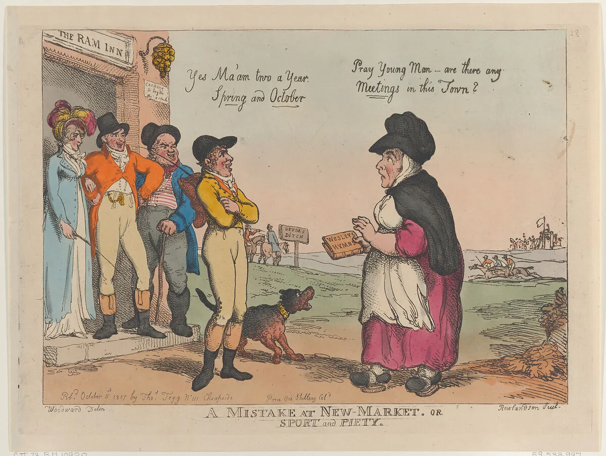 A Mistake at New Market, or Sport and Piety — George Murgatroyd Woodward|Thomas Tegg|Thomas Rowlandson
