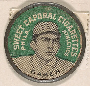 Baker, Philadelphia Athletics (green), from the Domino Discs series (PX7), issued by Kinney Brothers — Kinney Brothers Tobacco Company