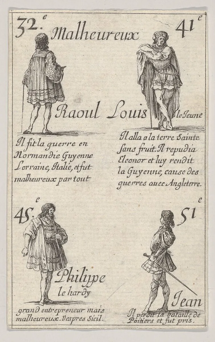 Raoul ... / Louis le Jeune..., from 'Game of the Kings of France' (Jeu des Rois de France) — Stefano della Bella