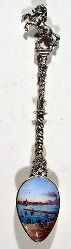 Souvenir spoon with view of Bay of Naples with Vesuvius in the distance
