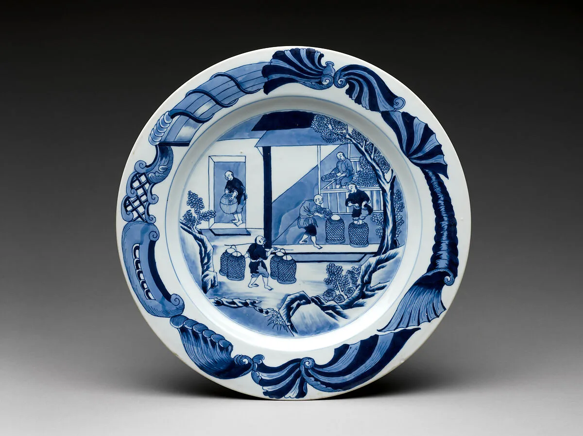 Dish with a scene of tea cultivation (one of a pair) — Unknown