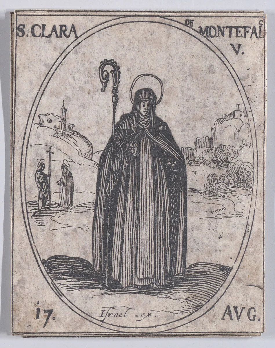 Ste. Claire de Monte-Falco, vierge (St. Clare of Montefalco, Virgin), August 17th, from "Les Images De Tous Les Saincts et Saintes de L'Année" (Images of All of the Saints and Religious Events of the Year) — Jacques Callot|Israël Henriet