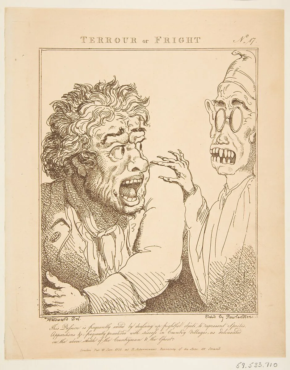 Terrour or Fright (Le Brun Travested, or Caricatures of the Passions) — Rudolph Ackermann, London|Thomas Rowlandson|George Murgatroyd Woodward