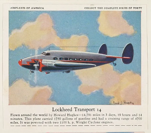 Lockheed Transport 14, collector card from the Airplanes of America series (D2), issued by the Kelley Baking Company to promote Kelley's Bread — Kelley Baking Company