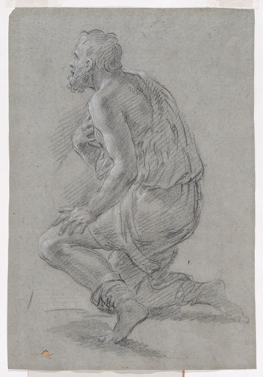 Study of Male Figure Kneeling in a Three-Quarter View, Facing Left (a Shepherd) — Giacomo Zoboli