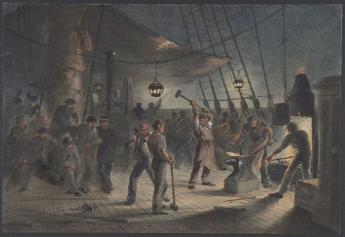 The Forge on Deck, Night of August 9th: Preparing the Iron Plating for Capstan — Robert Charles Dudley