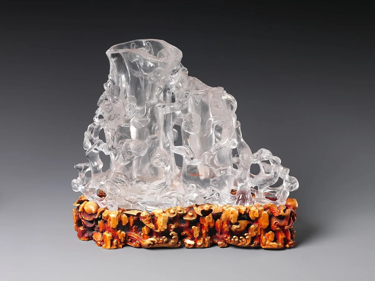清 水晶彫松竹花插|Flower holder in the form of pine and bamboo — Unknown