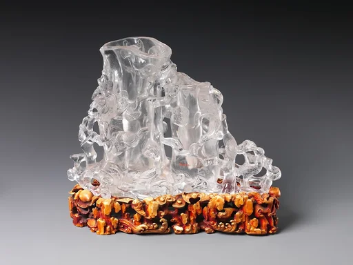清  水晶彫松竹花插|Flower holder in the form of pine and bamboo