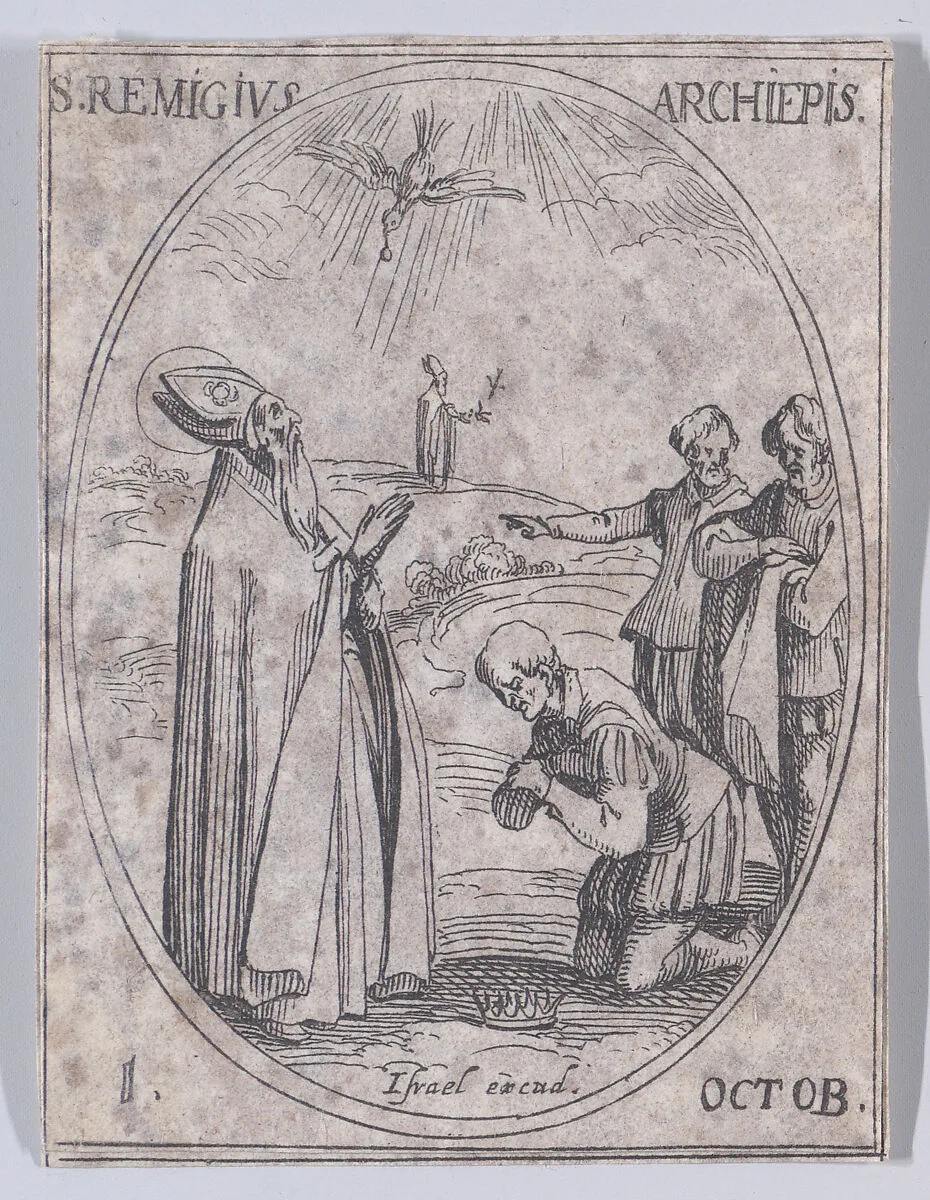 S. Rémy, archevêque (St. Remingius, Archbishop), October 1st, from "Les Images De Tous Les Saincts et Saintes de L'Année" (Images of All of the Saints and Religious Events of the Year) — Jacques Callot|Israël Henriet